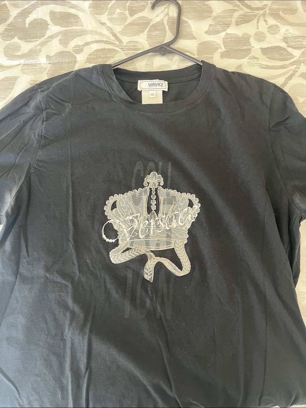 Versace Collection Unisex Black Tee with Silver Crown Graphic